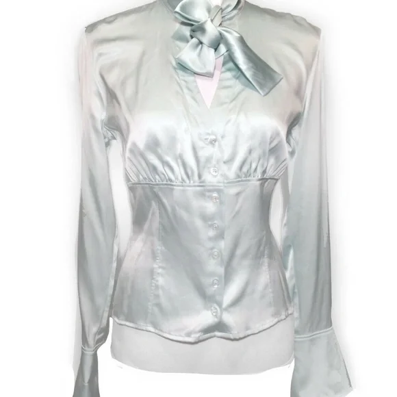 Vintage ESCADA Silk Fitted Ascot Bell Cuff Blouse - Picture 5 of 8